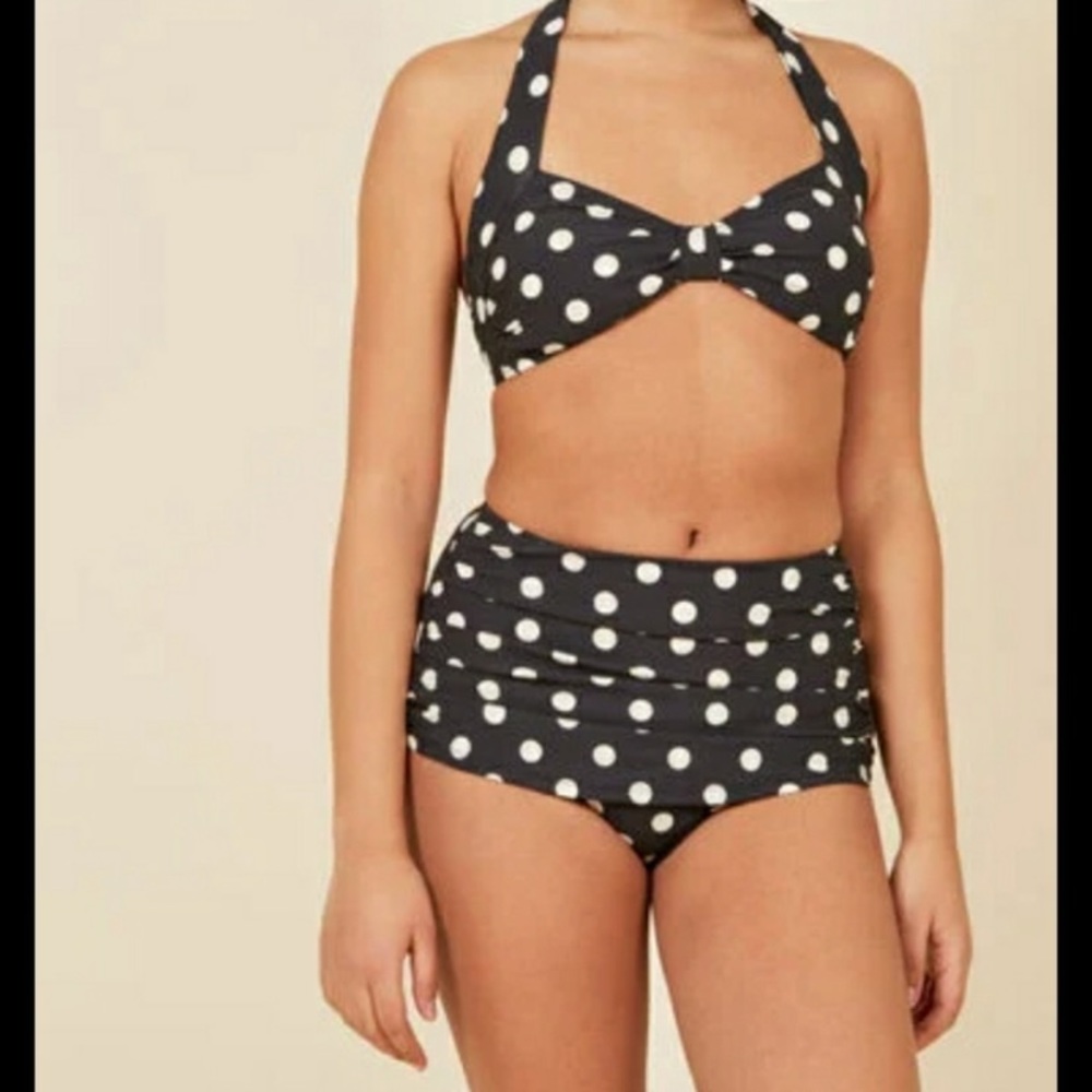 Esther Williams Black White Polka Dot Two-Piece Swim Suit